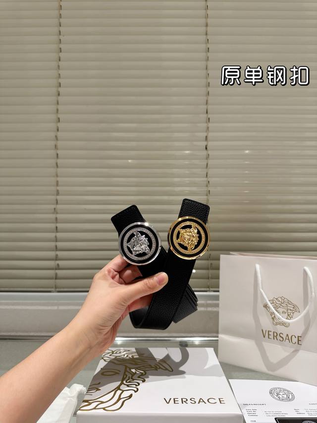 Steel buckle High version! Versace leather belt ~ The hottest version among the
