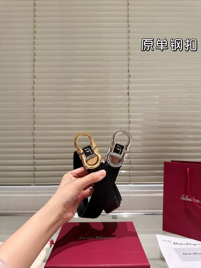 Steel buckle High version! Salvatore Ferragamo leather belt ~ The hottest versi