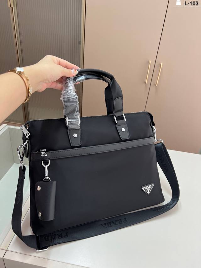 prada Prada men's canvas briefcase, messenger bag, handbag uses exquisite inlay