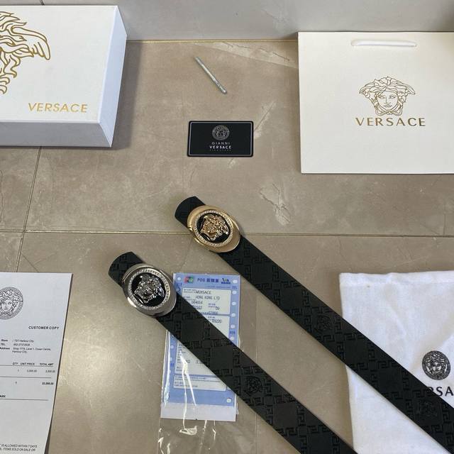 Brand: Versace Grade: Custom-made cowhide leather, newly created mold. 3.8cm wi