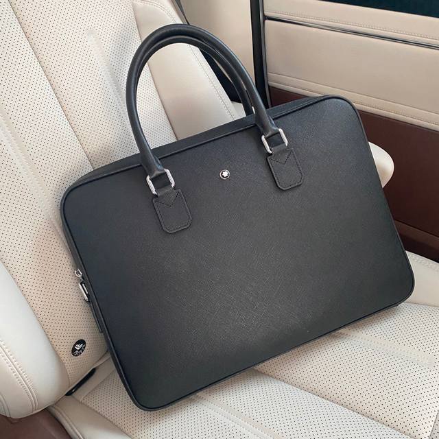 Mont Blanc's latest men's briefcase is made of top-grain cowhide leather, which
