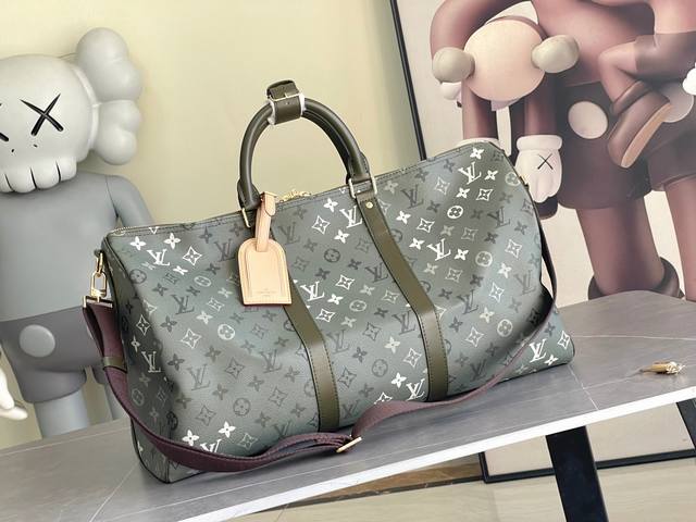 Original M41416 Army Green Floral Lu Keepall 50cm Travel Bag. This Keepall is a
