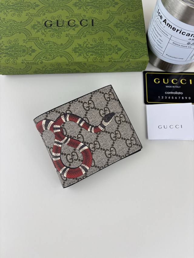 Guccl new men's short wallet! Counter synchronization, black leather, with PVC f