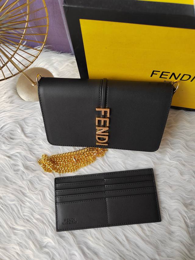 Style No. 8Bs076 Black, Compact Fendlography Wallet with Flap, Eight Card Slots
