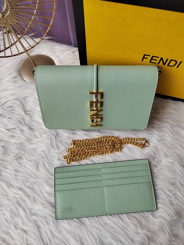 Style No. 8Bs076 Green, Compact Fendlography Wallet with Flap, Eight Card Slots