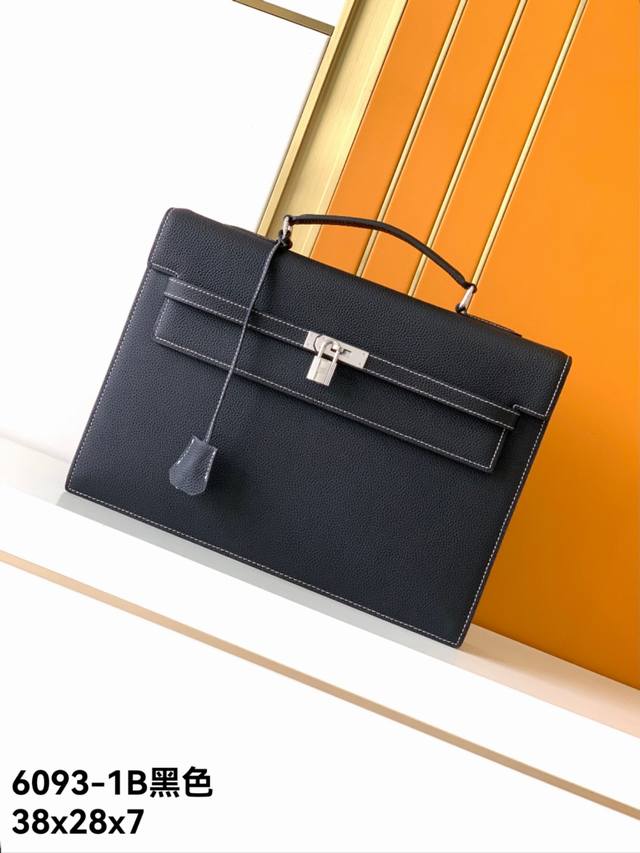 New briefcase model: 6093-1B# Black, premium, genuine Emma Italian leather, sup