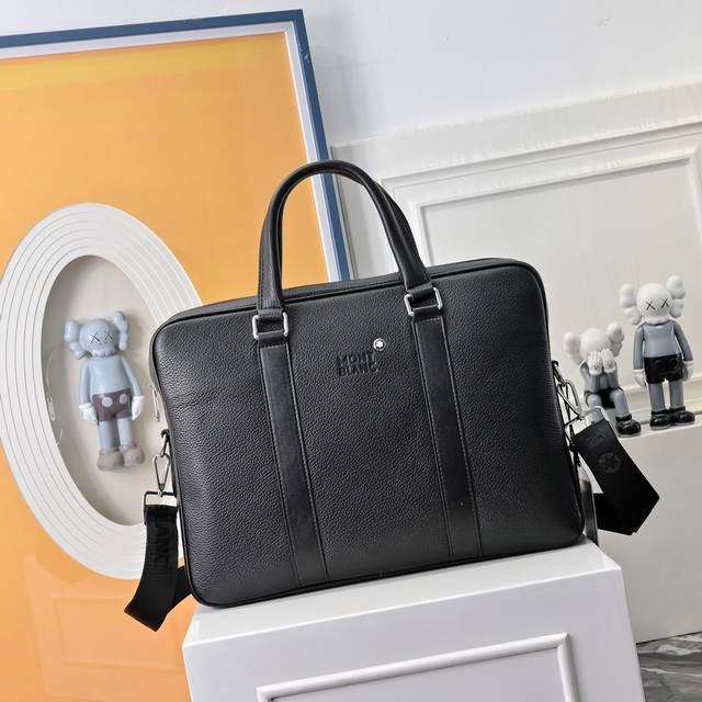 Montblanc leather men's briefcase, handbag, and laptop bag, featuring exquisite