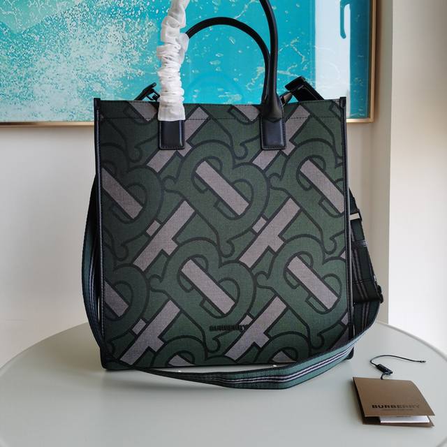 A spacious Burberry tote bag crafted from recycled polyester and cotton yarn, f