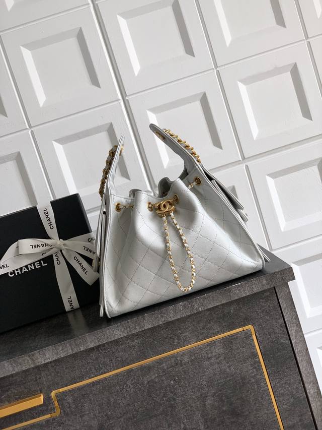 Top-quality original light gray small Ohanel Caviar 25S Hobo Bag drawstring buck