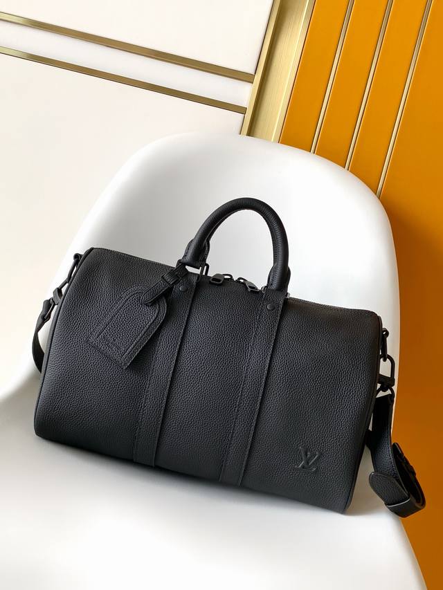 163C01 Top-grade original single-piece black all-leather travel bag, Keepall Ban