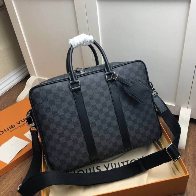 Top-tier original N40007 Black Check 43423 Monogram Dandy briefcase is slim yet