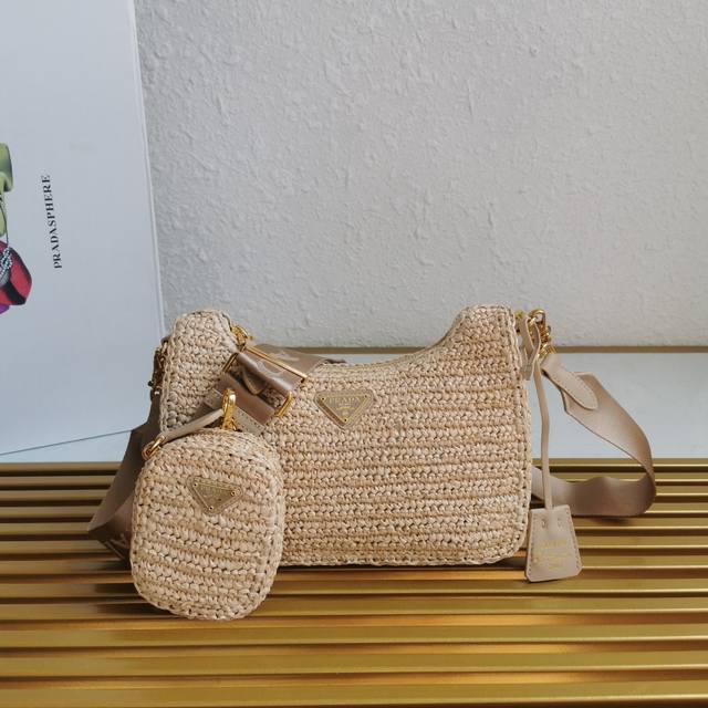 Top-quality original straw woven three-in-one bag 1Bh204 This pure hand-woven th