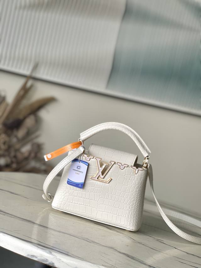 Factory Price P, Premium Original Leather N86154, White Mini. This Capucines Min