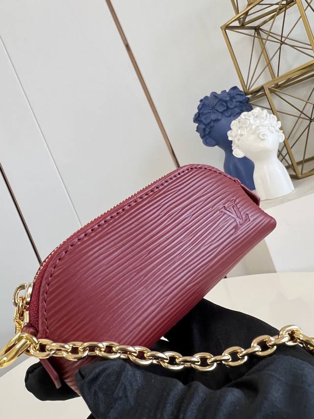Factory Price P Top-tier original M25685 Burgundy Lipstick Makeup Bag. This mini