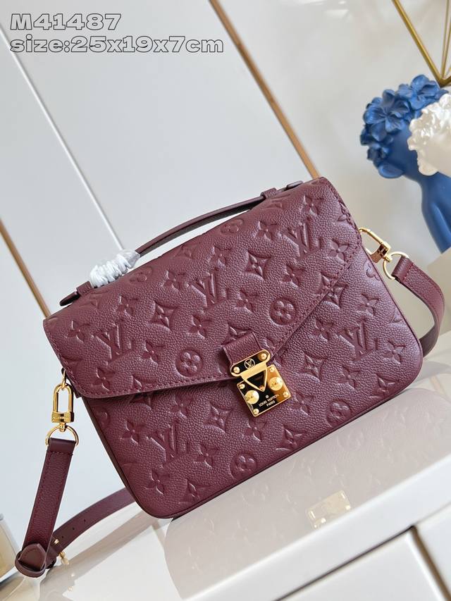 Factory Price P Top-Tier Original M41487 Purple-Red Embossed Pochette M