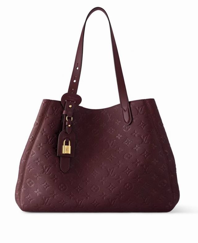 M25860 Maroon Official Image Full Leather Embossed Shopping Bag All Ln One Mediu