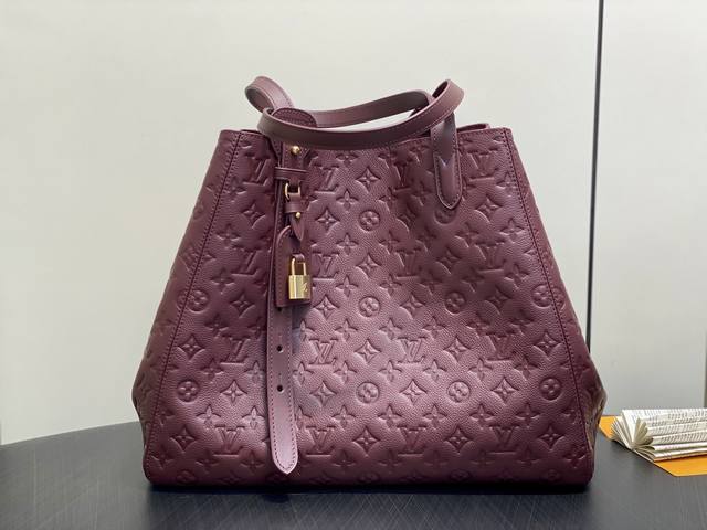 Original Quality M25860 Burgundy Full Leather Embossed Shopping Bag, All In One