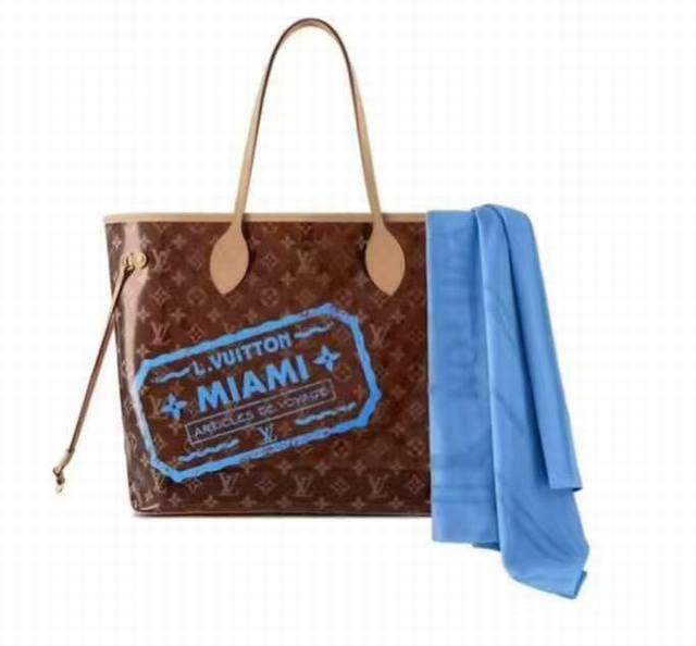 M14491 Brown and Blue Top-Tier Original Dynamic 163 Neverfull Large Tote Bag fea
