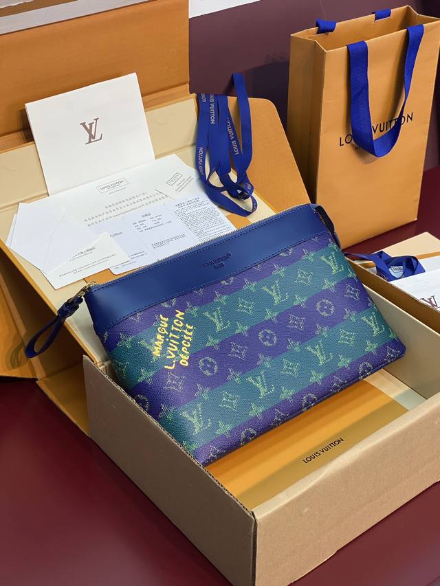 Factory Price P Upgraded Version M11545 Blue Stripe! Pochette Voyage Souple Clut