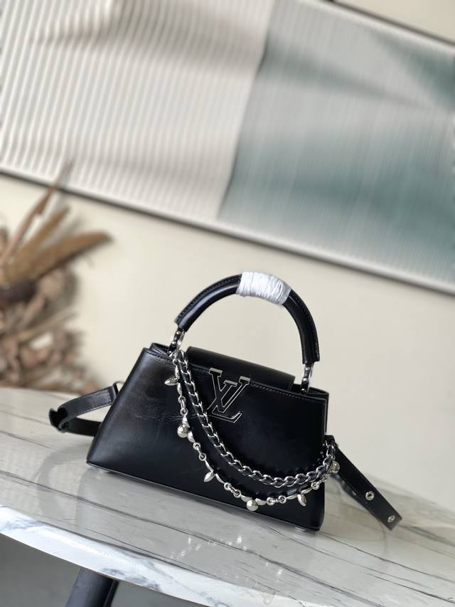 Factory Price P Premium Original Leather M25492 Black Waxed Leather Small Capuci