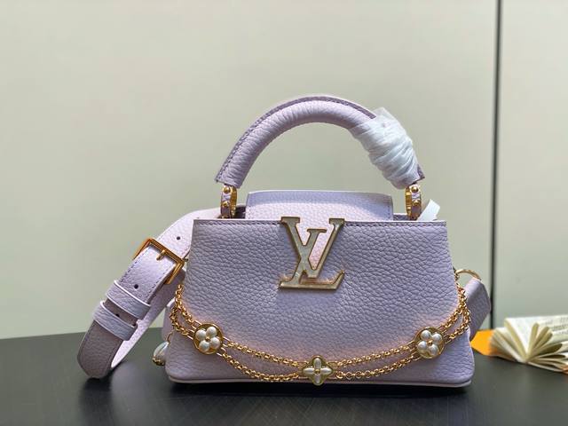 Original Quality M25862 Taro Purple Full Leather Chain Capucines Mini Handbag (N