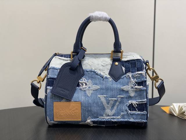 Original Quality M15276 Blue All-Steel Hardware Denim Speedy Pillow Bag, New Sea