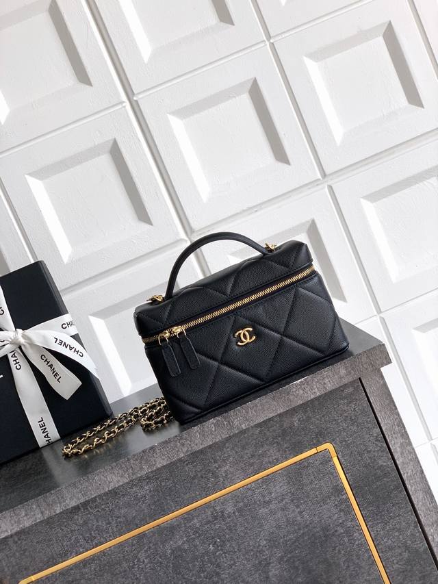 Dark black export product, Ohanel 25K large diamond quilted cowhide LP box bag i