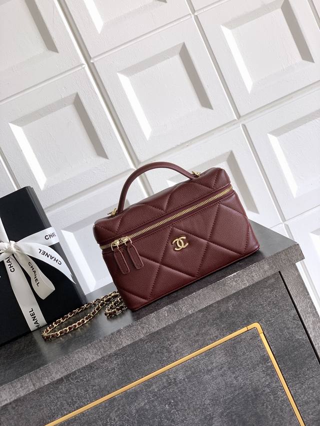 Deep burgundy export product, Ohanel 25K large diamond quilted cowhide LP box ba