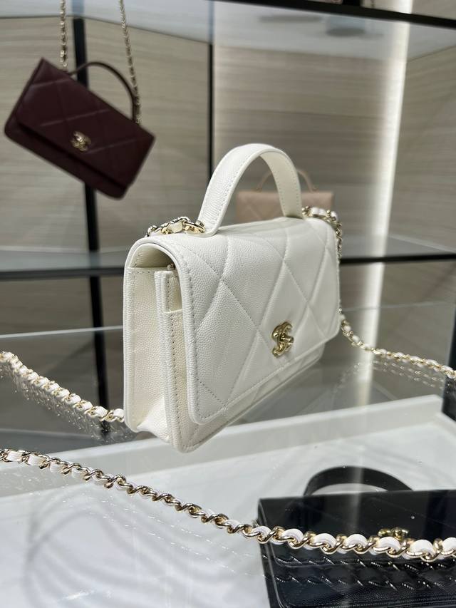 Ohanel 25K New Large Diamond Pattern Handle Woc Gold Buckle Chain Original Cowhi