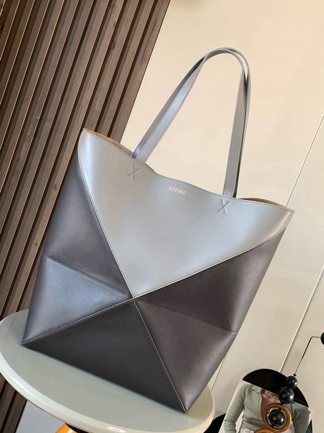 Large New Glossy Calfskin Tote Bag Puzzle Fold Handbag. This large tote bag feat