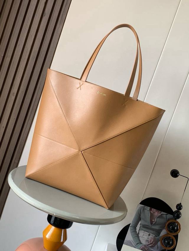 Large New Glossy Calfskin Tote Bag Puzzle Fold Handbag. This large tote bag feat