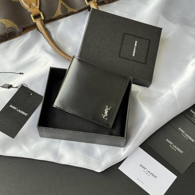 Authentic YSL Men's Wallet, Black Toothpick Textured Leather. Made of high-quali