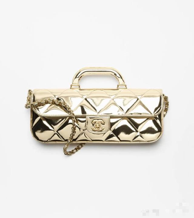 Top-quality original Ohanel flap bag, 25K runway style, gold patent leather hand