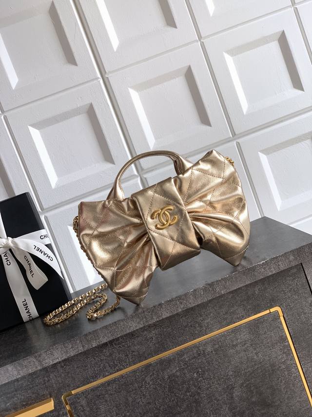 Top-tier original small champagne gold Ohanel bow bag design and style analysis:
