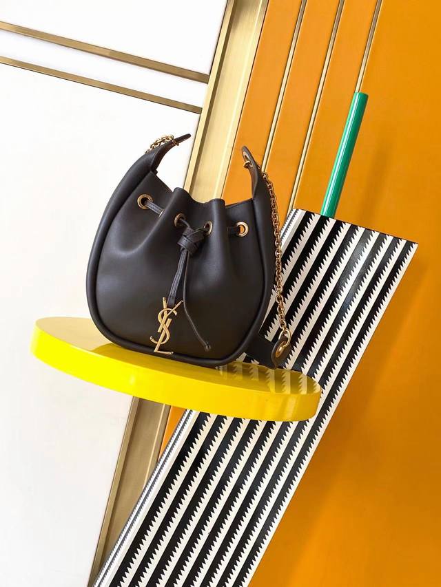 Authentic YSL New Deer Leather Bucket Bag. A minimalist style exuding sophistica