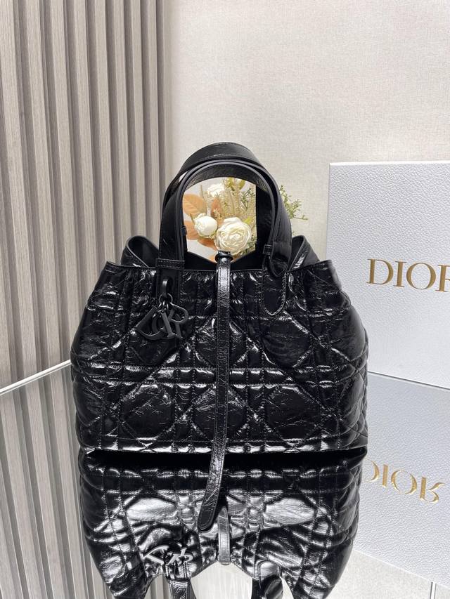 Authentic, High-Quality Dior Toujours Handbag (Medium, Black, Waxed Leather) Thi