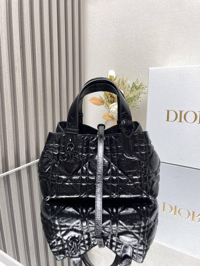 Authentic, High-Quality Dior Toujours Handbag (Small, Black, Waxed Leather) This