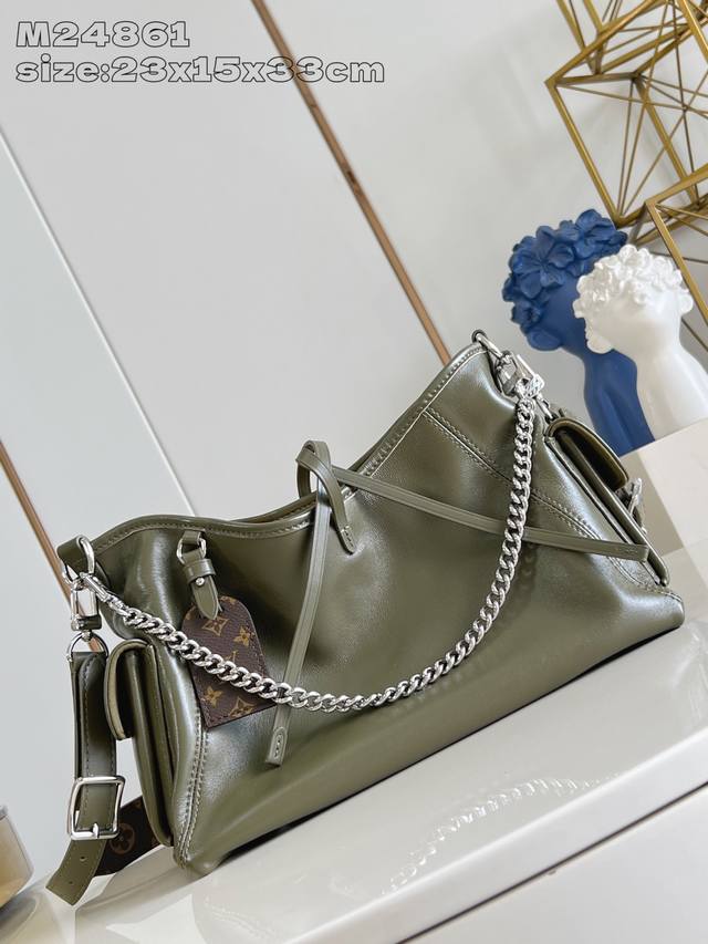 Original Leather Exclusive Real Shot M24861 Green Book Carryall Cargo Vibe Small