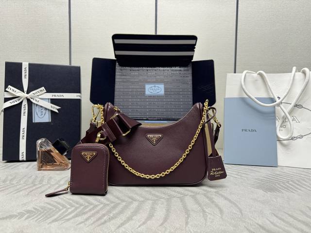 Upgraded 3-in-1 New 1Bh204 Cross-grain Full Leather with Gold Hardware. The Nylo