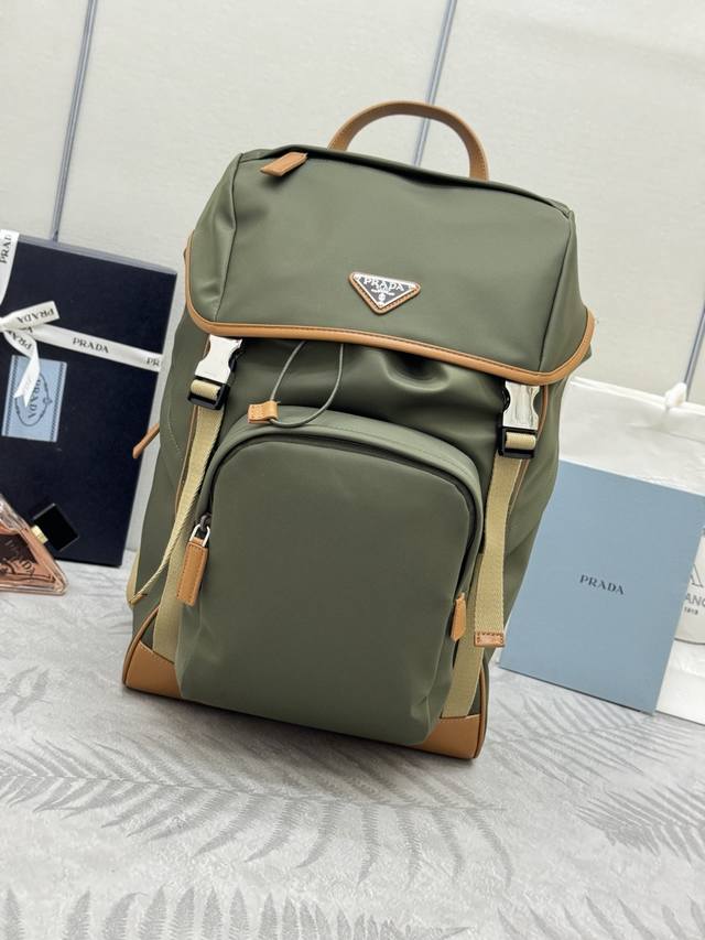 Prada New Parachute Backpack with Triangular Enamel Nameplate, Adjustable Nylon