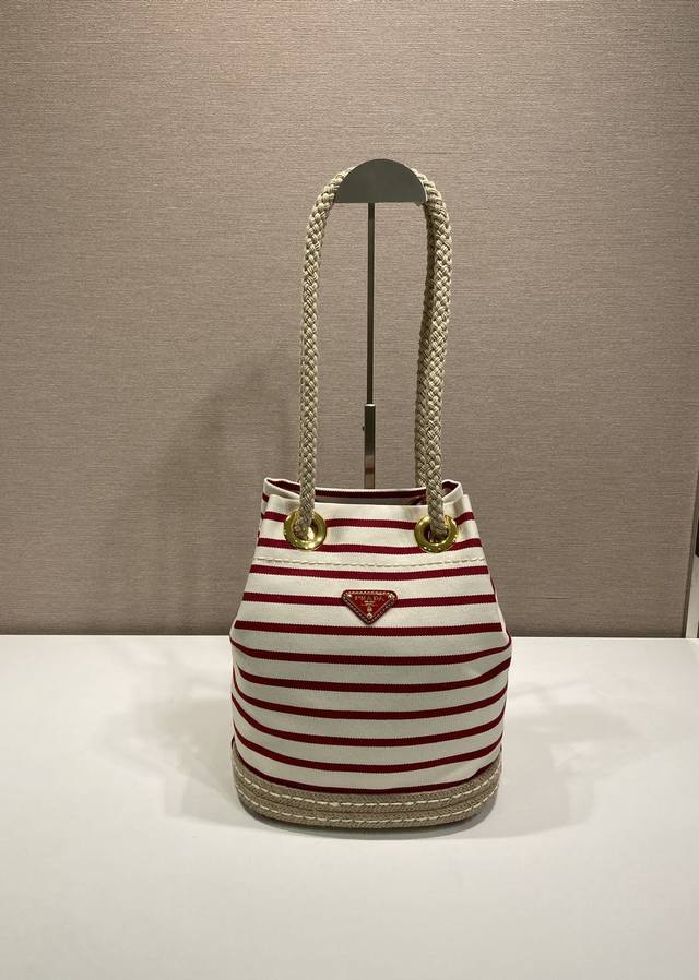 New Bucket Bag 1Be082 Striped Style This fabric bucket bag features a nautical s
