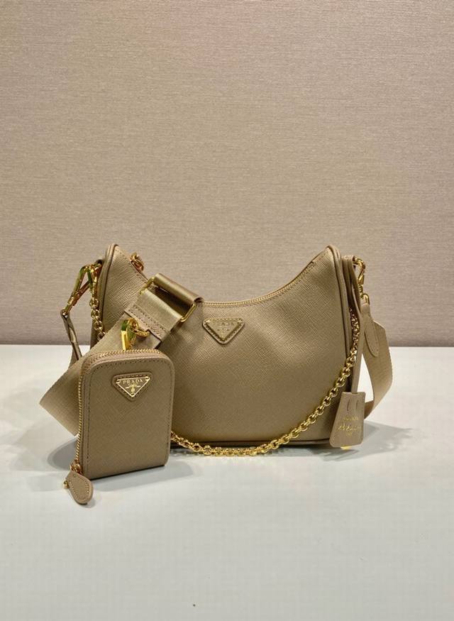 Upgraded 3-in-1 New 1Bh204 Full Leather Gold Hardware Nylon Hobo Handbag/Underar