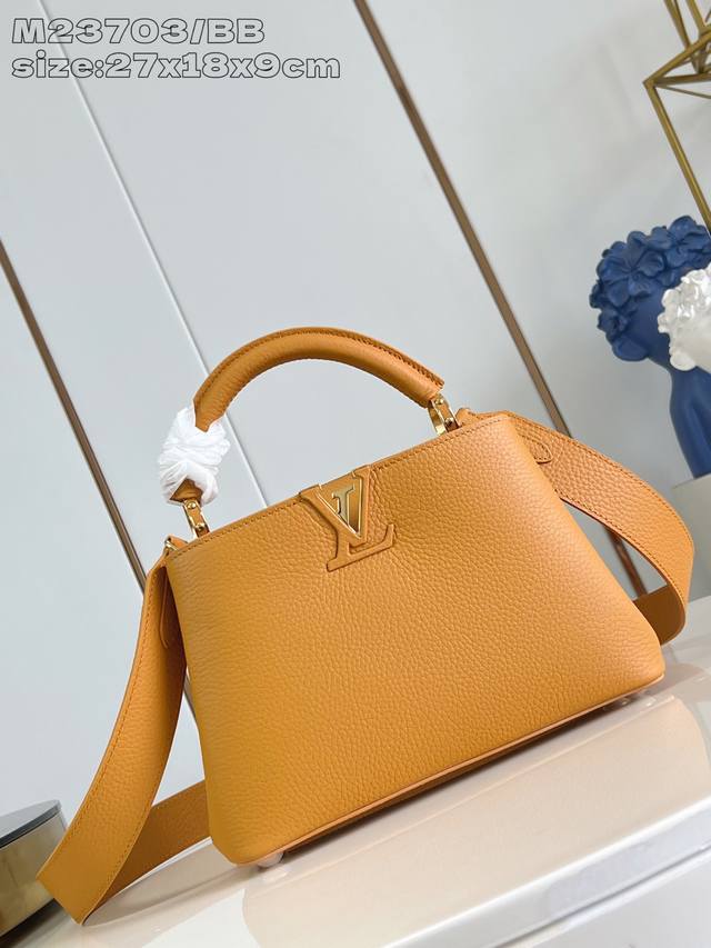 Factory Price P Top-Tier Original M23703 Orange Small Capucines Handbag. The Cap