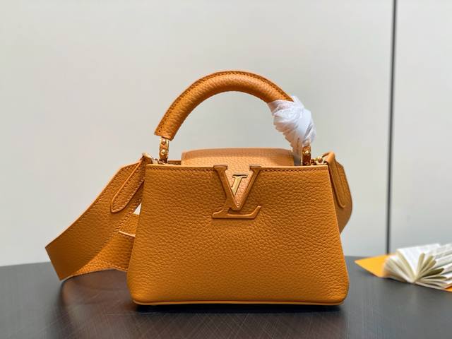 Factory Price P Top-Tier Original M23703 Orange Full-Grain Leather Capucines Min