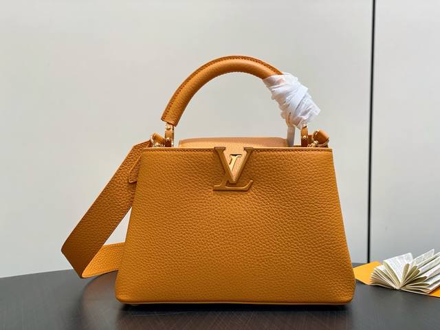 Factory Price P Top-Tier Original M23703 Orange Full-Grain Leather Capucines BB