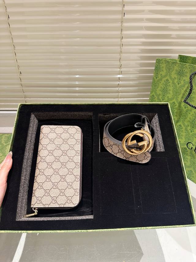 Original wallet and belt with gift box, high-quality replica! Gucci cowhide leat