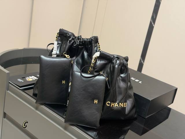 Chanel Trash Bag with Box 22 Handbag Authentic Leather Limited Color The leather
