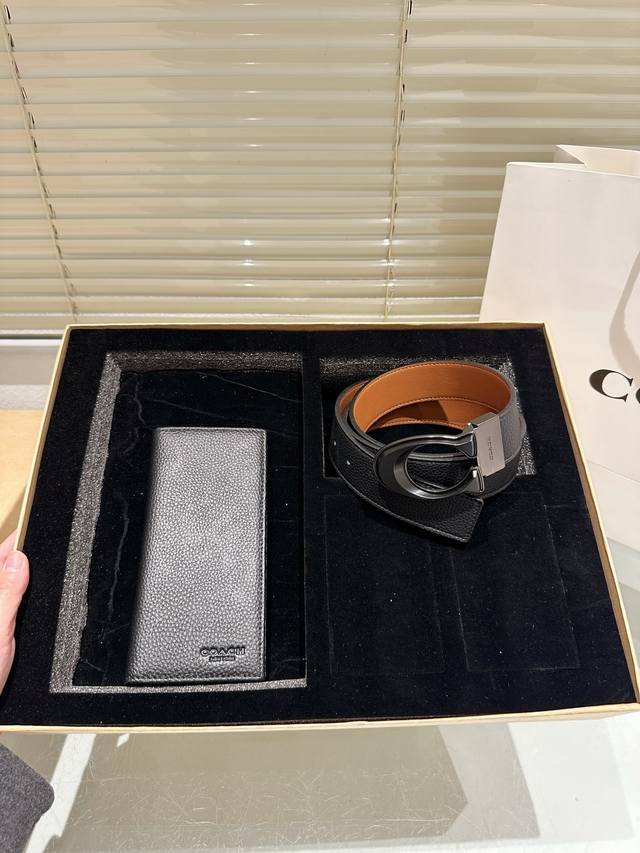 Original wallet and belt with gift box, high-quality replica! Coach leather belt