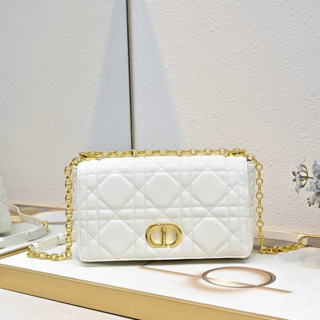 Medium Soft Dior Caro Handbag in Off-White Lambskin Leather with Oversized Canna