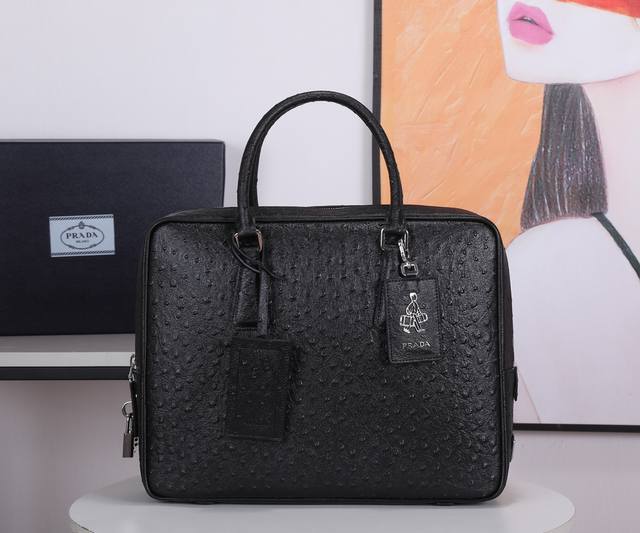 Prada's latest hot-selling model: P10420 Men's briefcase, genuine factory qualit
